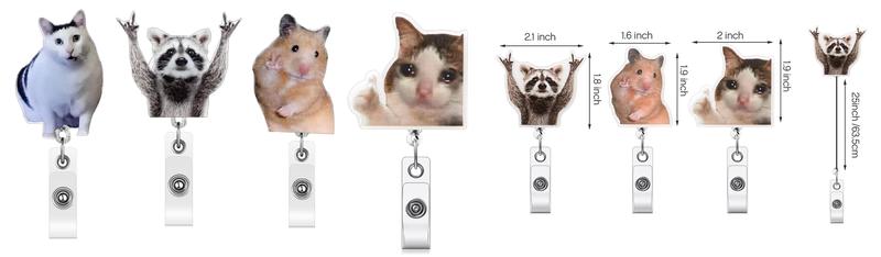 Cute Cat Badge Set 6pcs Cat meme Badge Reel Animal Pins Badge Reel Acrylic Card Holder Retractable Badge with Alligator Clip for Nurse Doctor Medical Healthcare Worker Student Office School Teacher, Expressive Mood Accessories