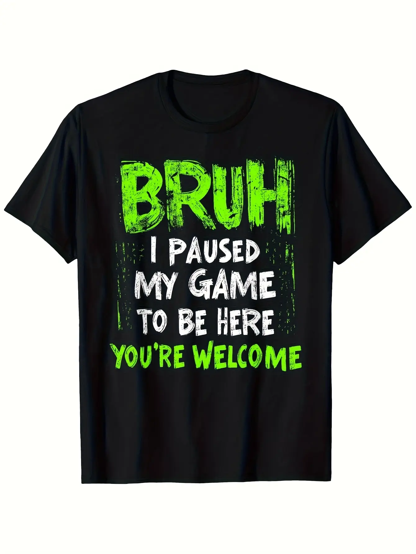 LocalFunny Video Gamer Bruh I Paused My Game Teen Gaming All Season-T-shirt Suitable for Unisex Personality Casual Round Neck Outdoor Short-sleeved All Season-T-shirt Slightly Elastic  Cotton S-XXXL