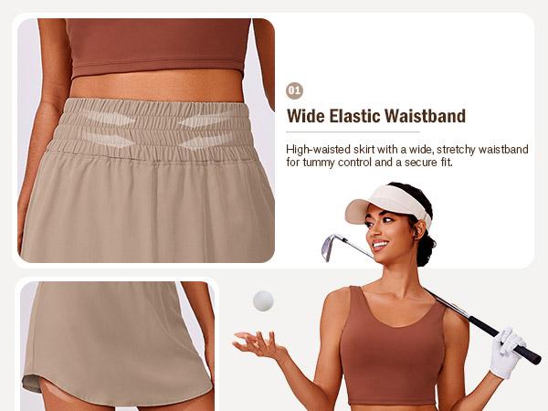 PINSPARK Golf Skirts for Women High Elastic Waisted Athletic Skort 2 Pockets Curved Hem Tennis Skirt for Pickleball Workout Runs small thin