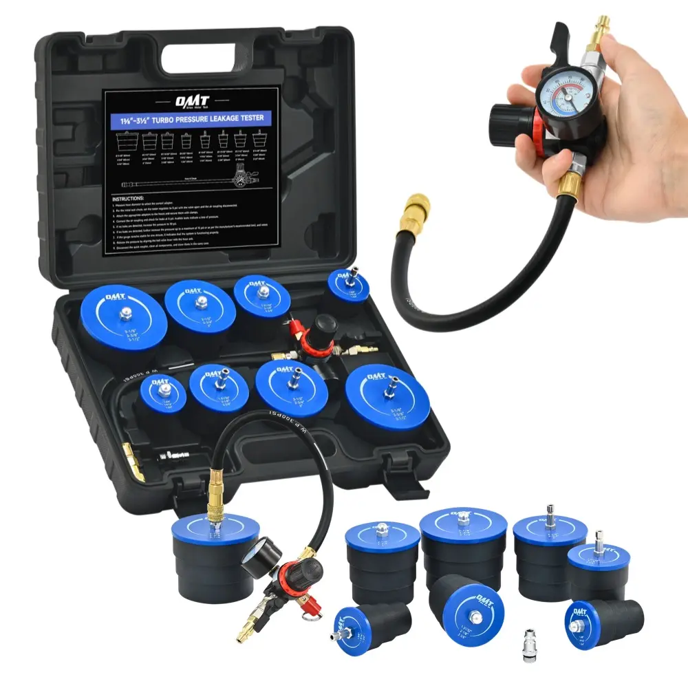 Orion Motor Tech Turbo System Leakage Tester Kit,10pc Turbo Boost Leak Tester Set with 4 Pairs of Stepped Adapters 1-3/8" to 3-1/2",Turbo Pressure Leakage Tester for Cooling Emissions Exhaust Pipes Automotive Maintenance Manifold Gauge Kit