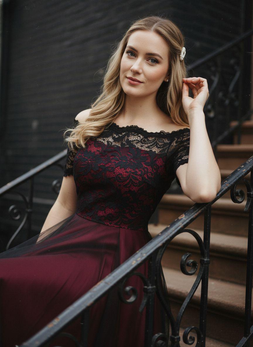 1950S OFF SHOULDER LACE SWING DRESS Formal Womenswear