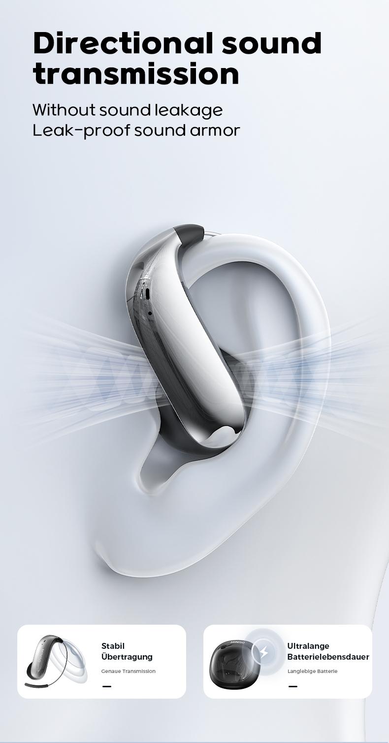 MINISO MS210 Ear Buds - Bluetooth Headphones with Zero‑Gravity Titanium Ear‑Hook Design, Noise Isolation, Bluetooth 6.0, Waterproof & Sweatproof, Ideal for Travel & Electronic Gifts for Men and Women