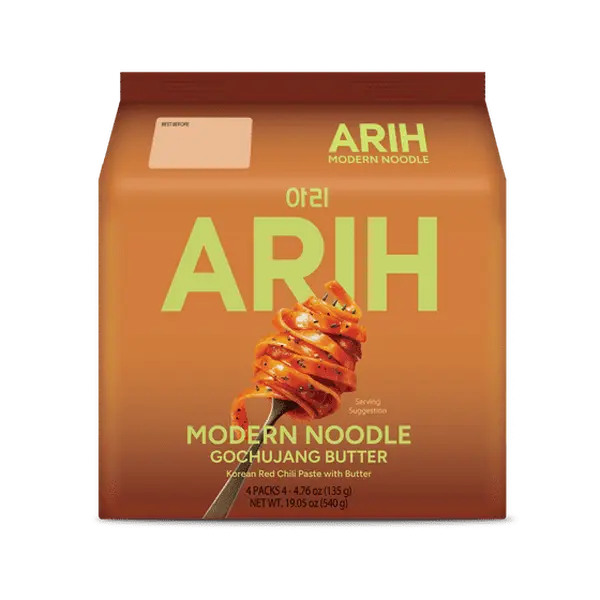 ARIH Modern Noodles, Western-Korean Fusion Soup-Less Noodles, Gochujang Butter, 4 Pack