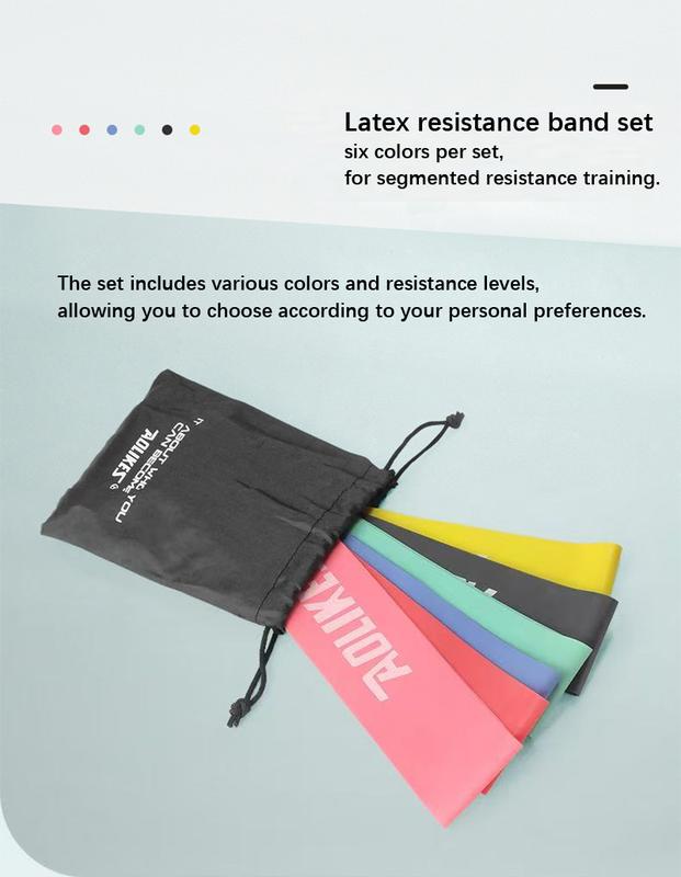 Resistance loop bands, set of six, available in various colors, suitable for strength training and fitness exercises, offering multiple resistance levels, made of high-quality materials, and includes a portable storage bag.