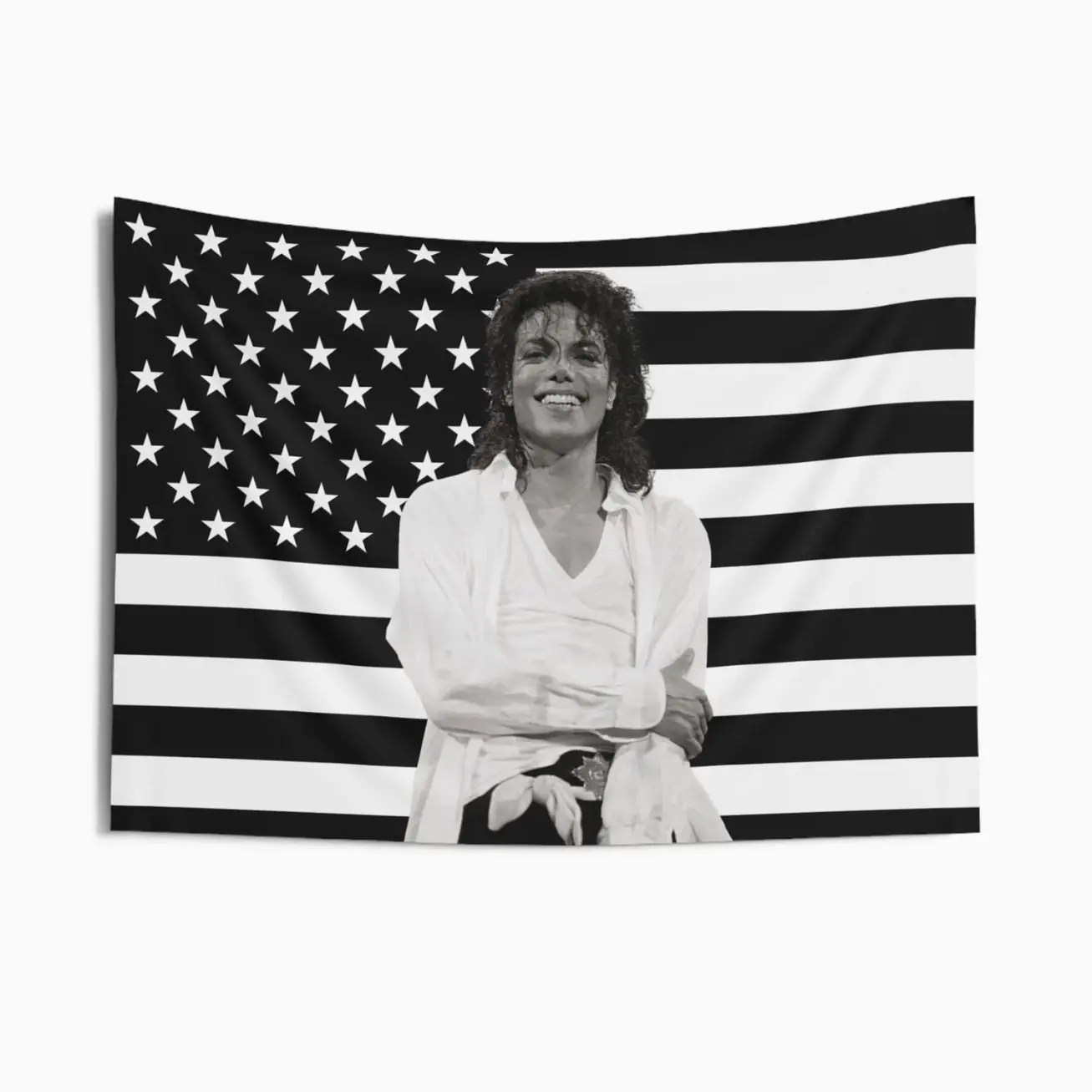 Michael Jackson Black & White American Flag Tapestry |   MJ Portrait Wall Tapestry