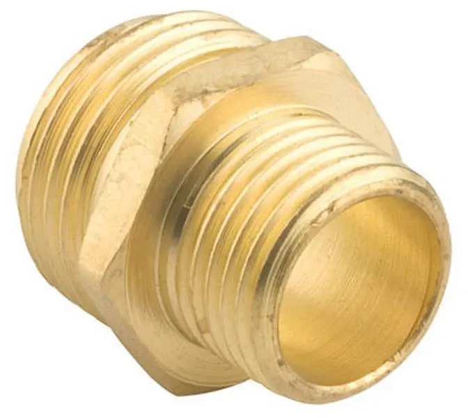 Fiskars Brass Threaded Pipe Fitting - 0.75 in. NH x 0.50 in. NPT Double Male Connector, 3/4 in. NH x 1/2 in. NPT Connecting Threaded Pipe & Hose Component