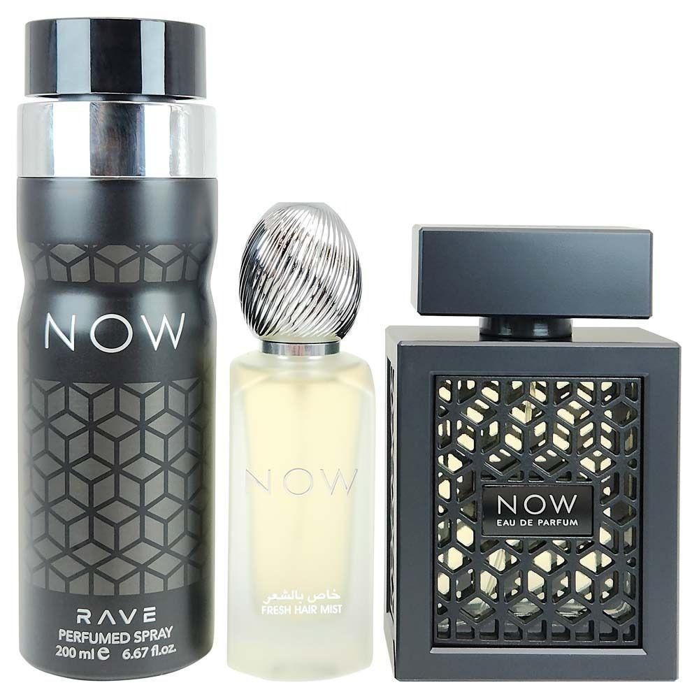 Lattafa Perfumes | 3 pc Rave Now Black Gift Set - 100 ml EDP - 200 ml Body Spray - 50ml Hair mist
