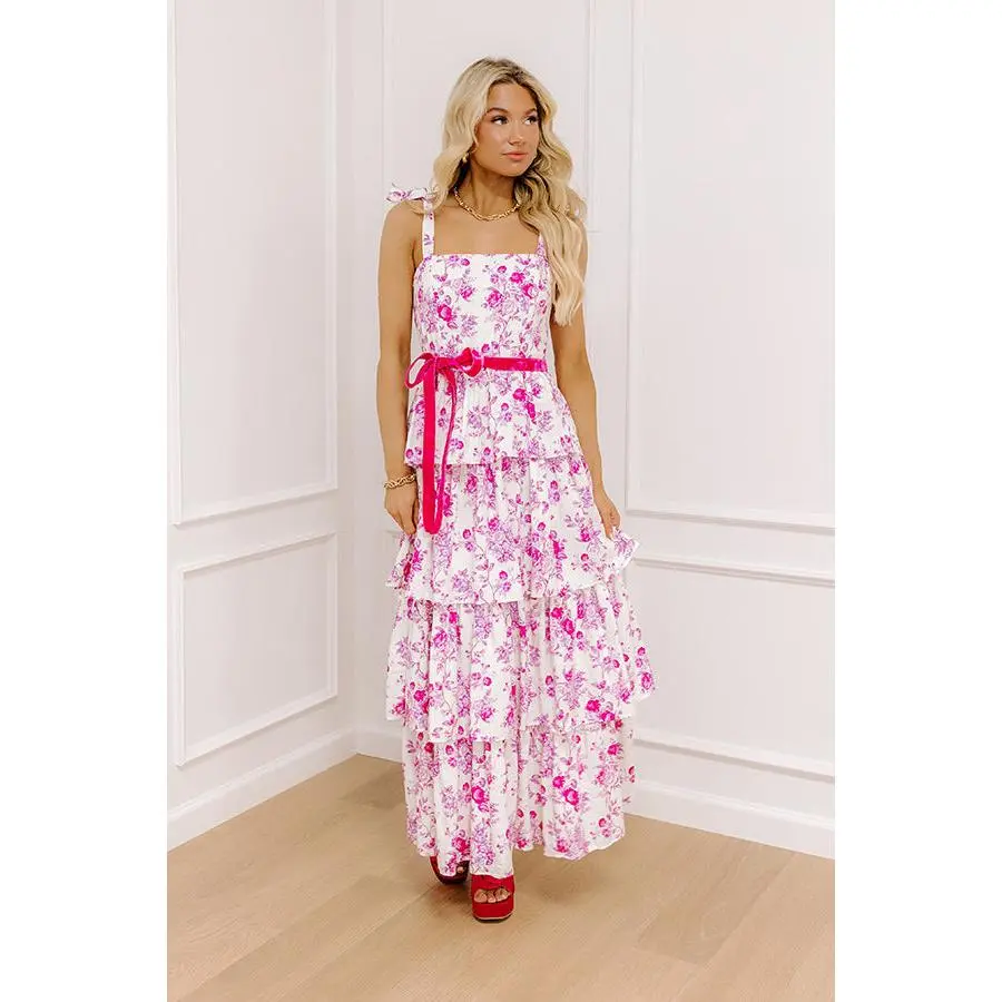 Feeling Dreamy Floral Tiered Maxi Dress in Fuchsia