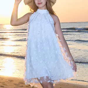 HYZ Women's Summer Wedding Guest Formal Dresses Floral Halter Swing Dress Cute A Line Mini Homecoming Dress