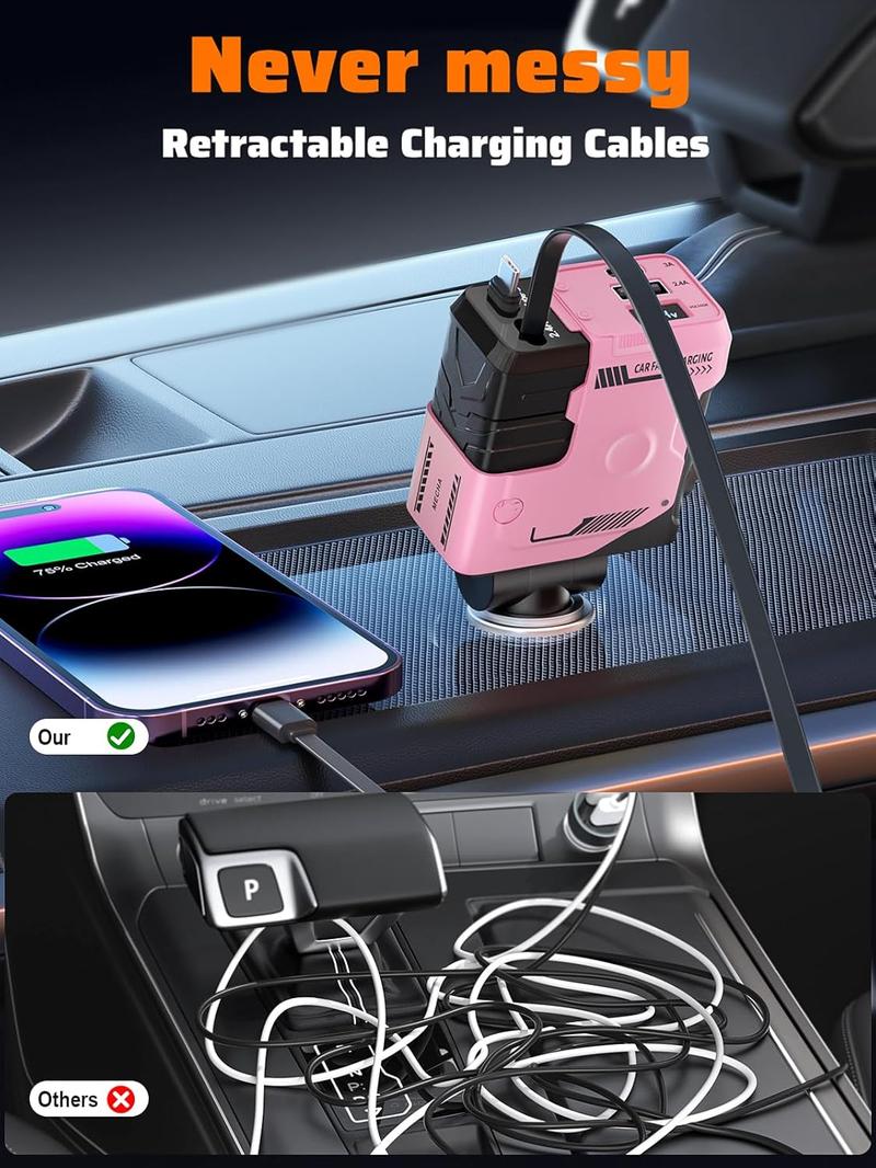 【New Airfreshener Starlight In Car Roof】5 in 1 Car Charger, Car Air Freshener with High Speed USB C Adapter with Lightning Cable & Charge Port for iPhone & Android Phone, Retractable Car Charger, Comes with 3 Bottles of Fragrance, Car Accessories 【New Airfreshener Starlight In Car Roof】5 in 1 Car Charger, Car Air Freshener with High Speed USB C Adapter with Lightning Cable & Charge Port for iPhone & Android Phone, Retractable Car Charger, Comes with 3 Bottles of Fragrance, Car Accessories