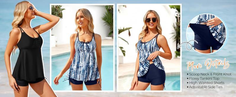 Tempt Me Women Tankini Swimsuits with Shorts - Two Piece Tummy Control Bathing Suit Flowy Swimwear with Boyshorts