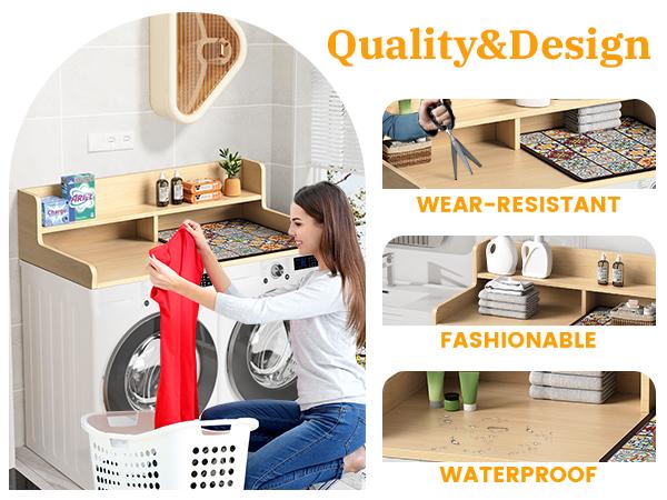 2-Tier Washer & Dryer Countertop 27.55"x54" Heavy-Duty Laundry Organizer Space-Saving Design with Counter Space Compatible with Front-Load Washers & Dryers Black/Brown/Natural Ideal for Laundry Room Functional Organizer