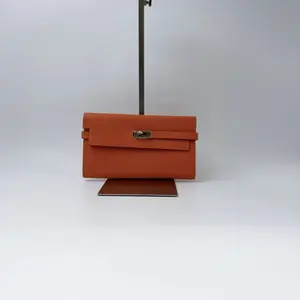 Pre-owned HERMÈS h3 Orange Kelly Togo Leather Wallet 62358