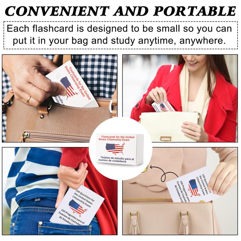 US Citizenship Flash Cards 2025 | 100 USCIS Civic Flash Card (Questions & Answers) | Bilingual English & Spanish Naturalization Test Study Guide | Includes Booklet & Portable Cards Ideal Gifts