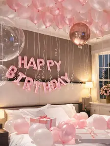 59PCS Pink Birthday Balloon Set – Happy Birthday Letter Banner, 4D Round Foil Balloon & Pink Latex Balloons for Princess Theme Party Decor & Photo Booth Backdrop