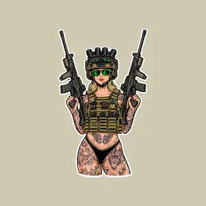 Dual Rifle Tactical Girl Sticker, Badass Operator Woman Art, Military Vinyl Decal, Combat Armor Aesthetic
