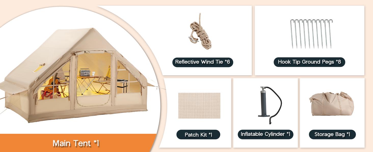 AMERLIFE Inflatable Tent for Camping, Large Blow Up Tent with Easy Setup Pump, Skylight, Stove Jack, Doors, Waterproof Oxford Outdoor Cabin, Ideal for Family, Emergency Shelter, Glamping AMERLIFE Inflatable Tent for Camping, Large Blow Up Tent with Easy Setup Pump, Skylight, Stove Jack, Doors, Waterproof Oxford Outdoor Cabin, Ideal for Family, Emergency Shelter, Glamping