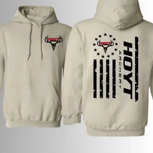 Hoyt Archery Hunter Cotton Sweatshirt, Casual Menswear Top - Bowhunting Flag Pullover - Outdoor Deer Hunting Apparel - KitchenEra