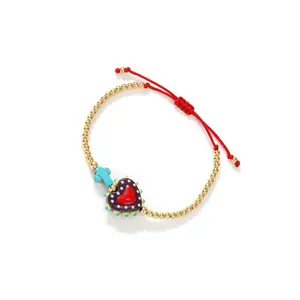 Vibrant Beaded Crucifix Heart Bracelet with Alloy Clasp – Fashionable Unisex Gift