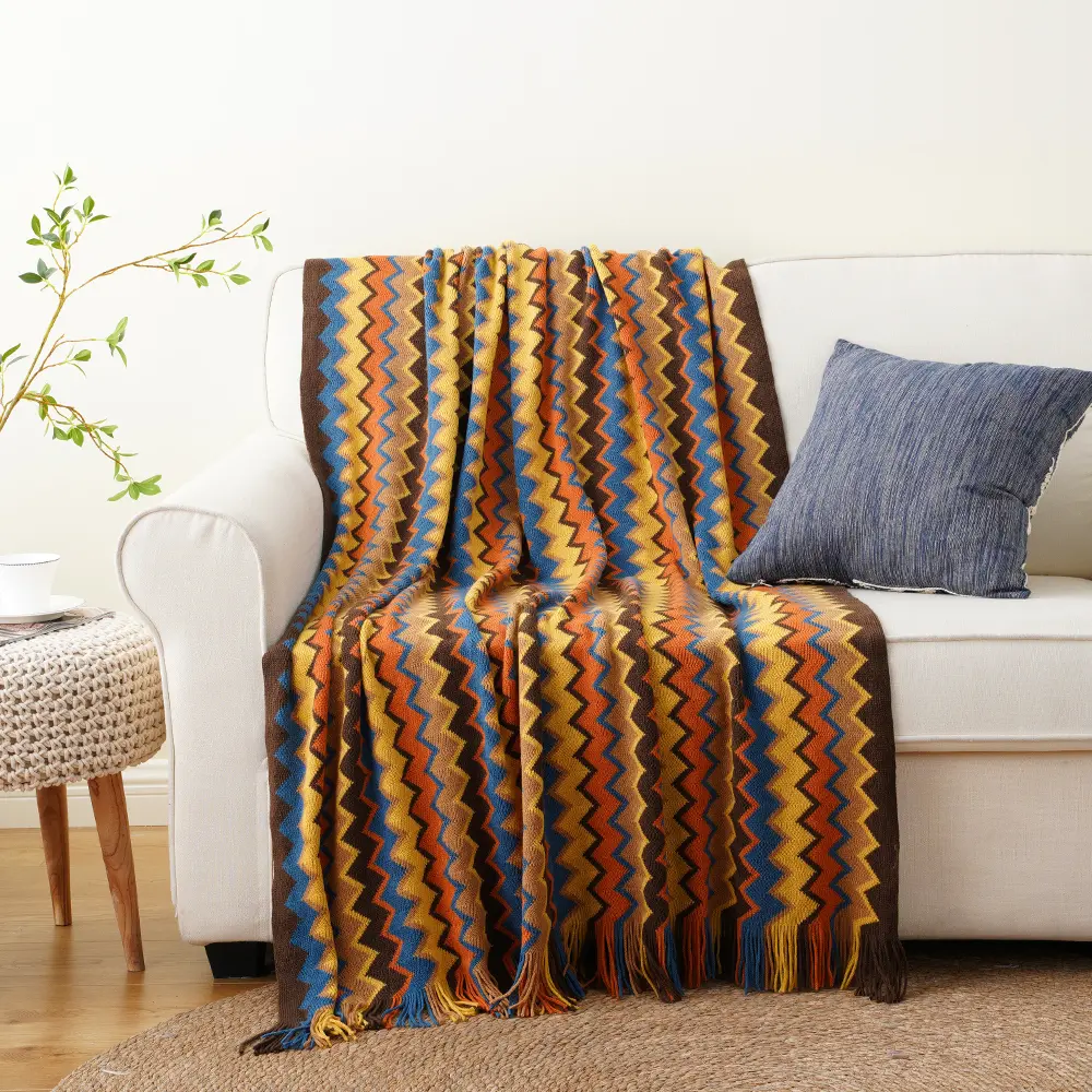 Battilo  | Boho Knitted Blanket 50x80" Mexican-Style with Tassel Design for Bohemian Bedroom & Living Room - Breathable Acrylic Fabric for All Seasons