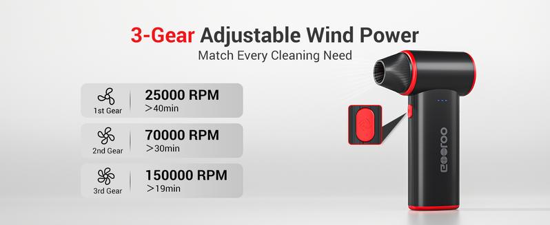 GOOLOO F3 Electric Air Duster- 110000RPM 52m/s Super Power Compressed Air, Variable Speed Canned Air with Fast Charging, Mini Dust Blower for Computer, Keyboard, House, Outdoor and Car