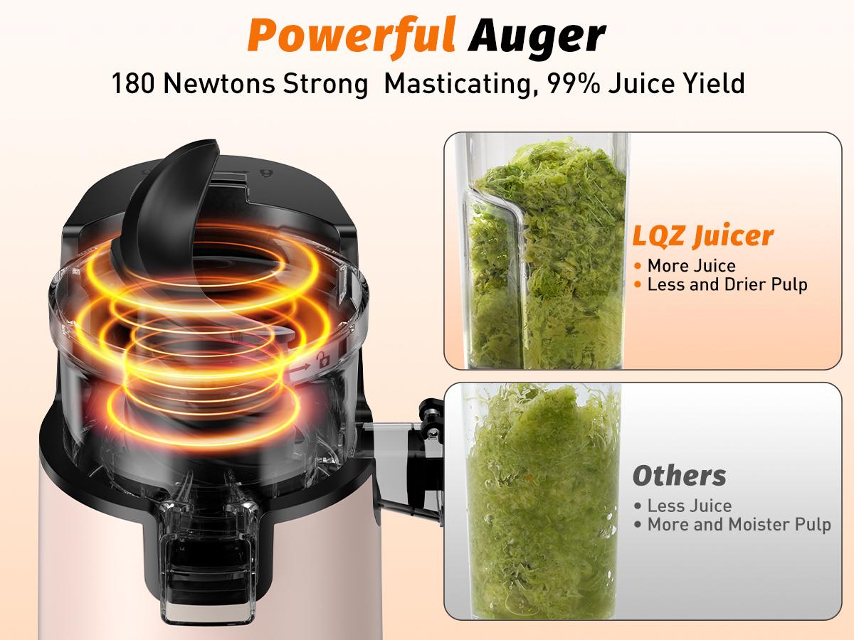 LQZ Cold Press Juicer-Slow Masticating Machines, 350W, 5.4" Feed Chute for Whole Fruits & Vegetables,High Juice Yield,Easy to Clean