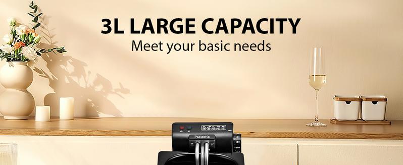 Pukomc Fryer with Basket 1500W Electric Fridge 3L Non-Stick Pot 1-2 Person Deep Fryer with Viewing Window & Adjustable Temp Control Easy Clean Cooker Household Appliances