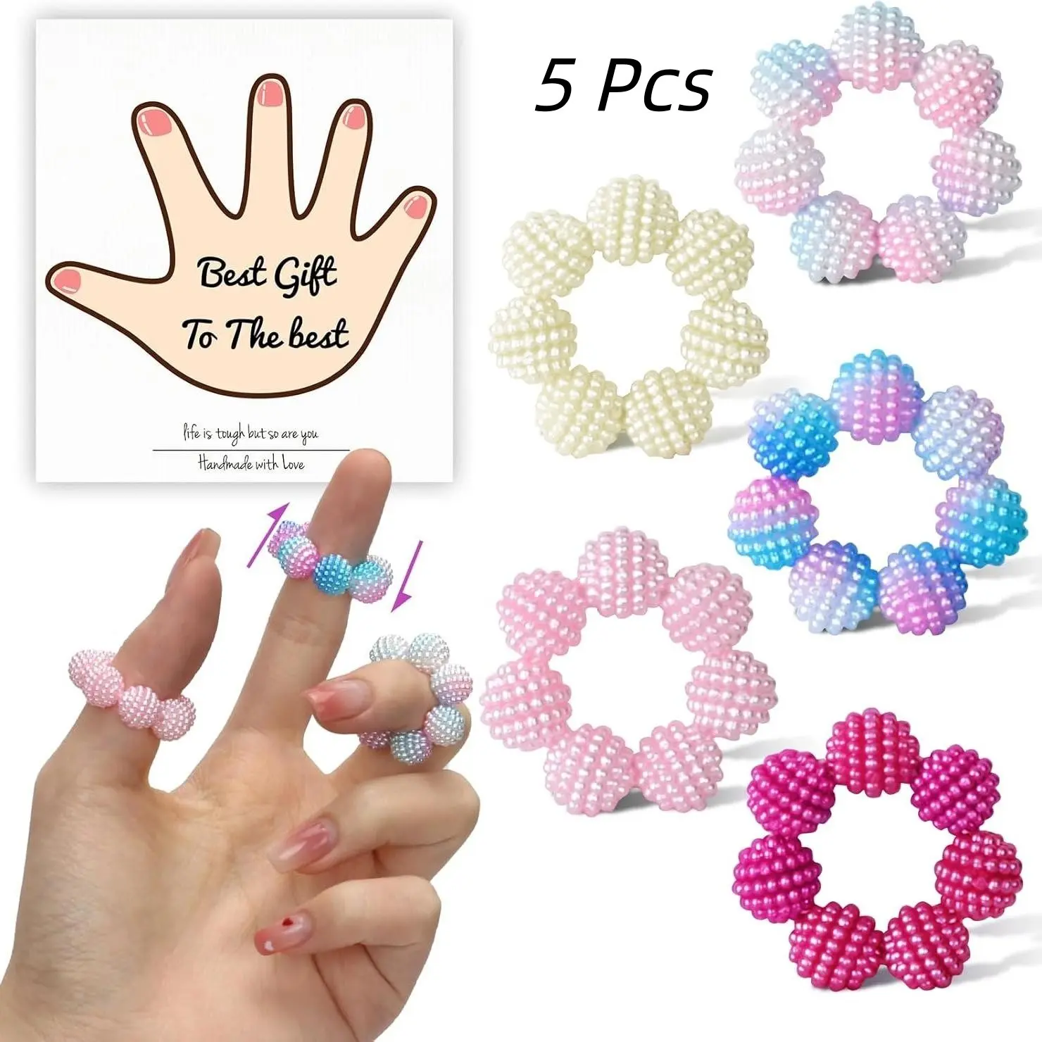 Spiky Sensory Rings - 5 Pack Fidget Rings, Stacking Ring Set, Discreet Fidget Jewelry, for Anxiety Relief, Stress Relief Ring, Finger Massager for Adults & Teens, Quiet Acupressure Ring for Classroom & Office, Stackable Rings