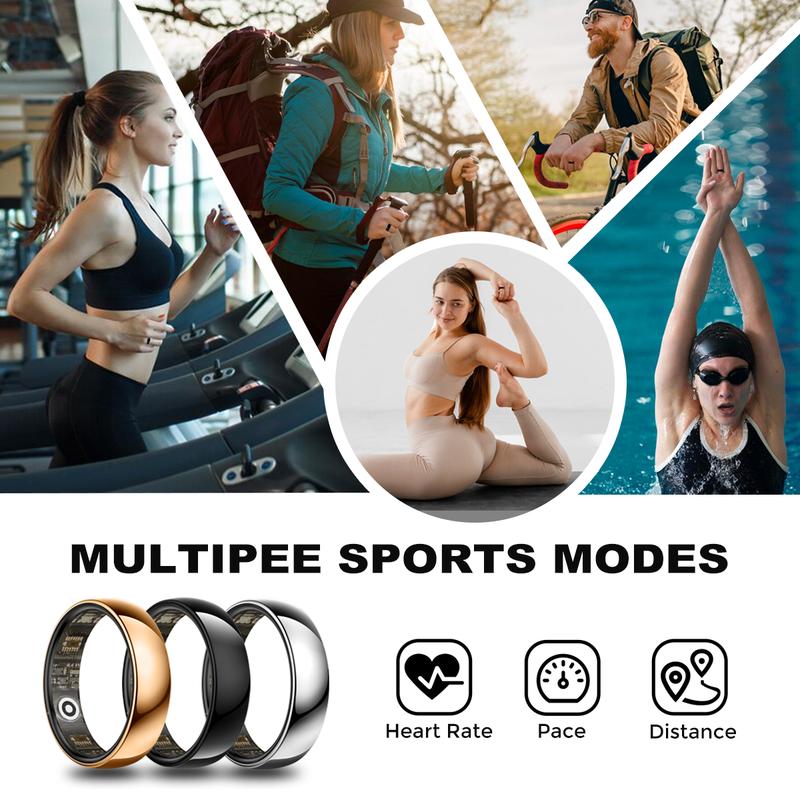 【R1】MIRO Ultra-thin Smart Ring - 5ATM Waterproof, Long Battery Life, Multisport Modes, Sleep Monitor, Remote Photo Control, GPS Smartwatch, Brown, Wearable Fitness Tracker