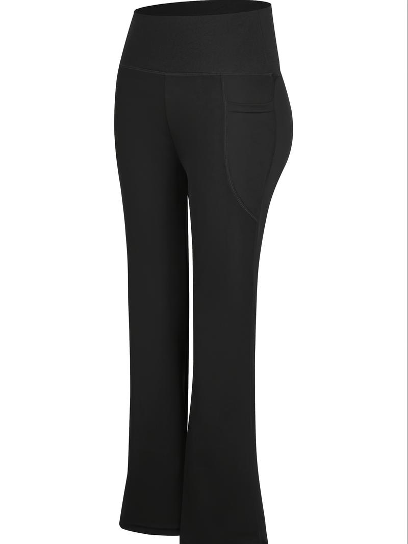3pcs High Waisted Flare Pants with Side Pockets Tummy Control Stretch Workout Lounge Black Basic Fitted Minimalist Leggings Soft High-Elastic Gym Tights