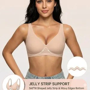 Womens Comfortable Wireless Bras Push Up Bralettes Seamless Tshirts Bras Deep V Everyday Bras Unmarked Jelly Underwear, Women's Small Chest, Tight Anti sagging, Thin Collection, Side Breasts, No Steel Hoop, Soft Bra black friday Christmas