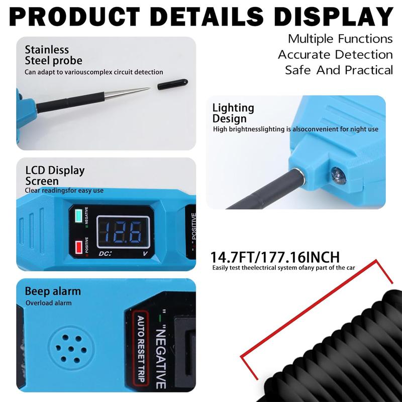 Canvcle Power Circuit Probe Tester 3.5-36V DC Automotive Tester with LCD Display, Built-in Flashlight, Continuity Short Circuit Finder & Overload Protection for Cars, Trucks, Motorcycles