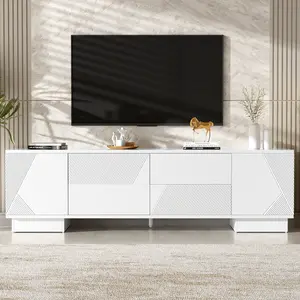 VIBE HAUS 70.8'' Modern TV Stand for TVs up to 75 Inches, Entertainment Center with Storage Cabinets, 4 Drawers and a Metal Center Leg, Minimalist Modern Media TV Console Table for Living Room
