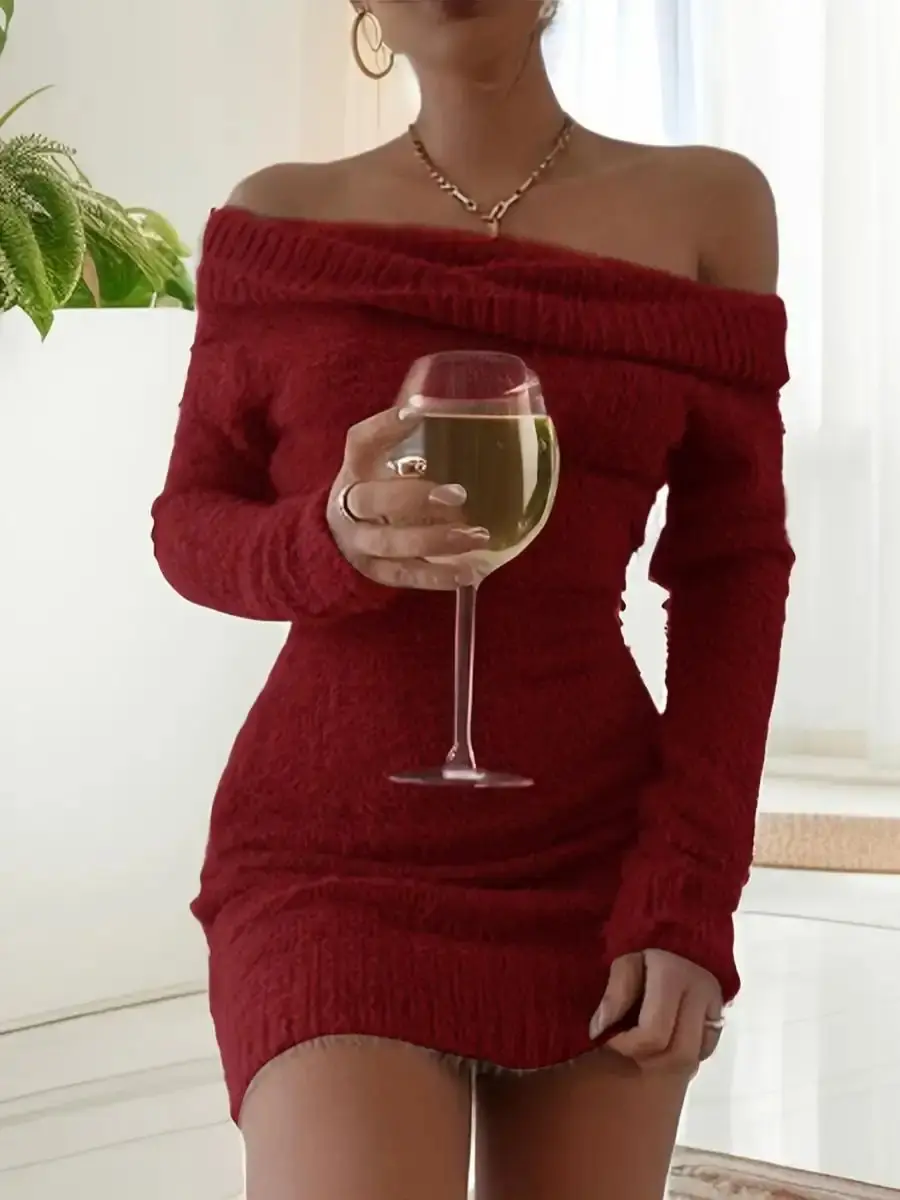 open lace back dress Off-Shoulder Belted Sweater Dress – HAE-us