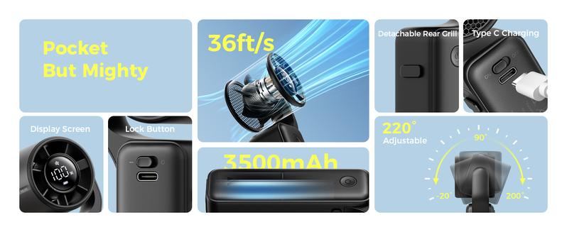 Aecooly 3-in-1 Portable Handheld Fan,220° Flexible Angle Adjustment Powerful Turbo Mini Fan, 15000 RPM High Speed AirGimbal, 17H Max Cooling Time, 5 Speeds, Ultra Pocket Rechargeable Personal Small Travel GIfts for Women