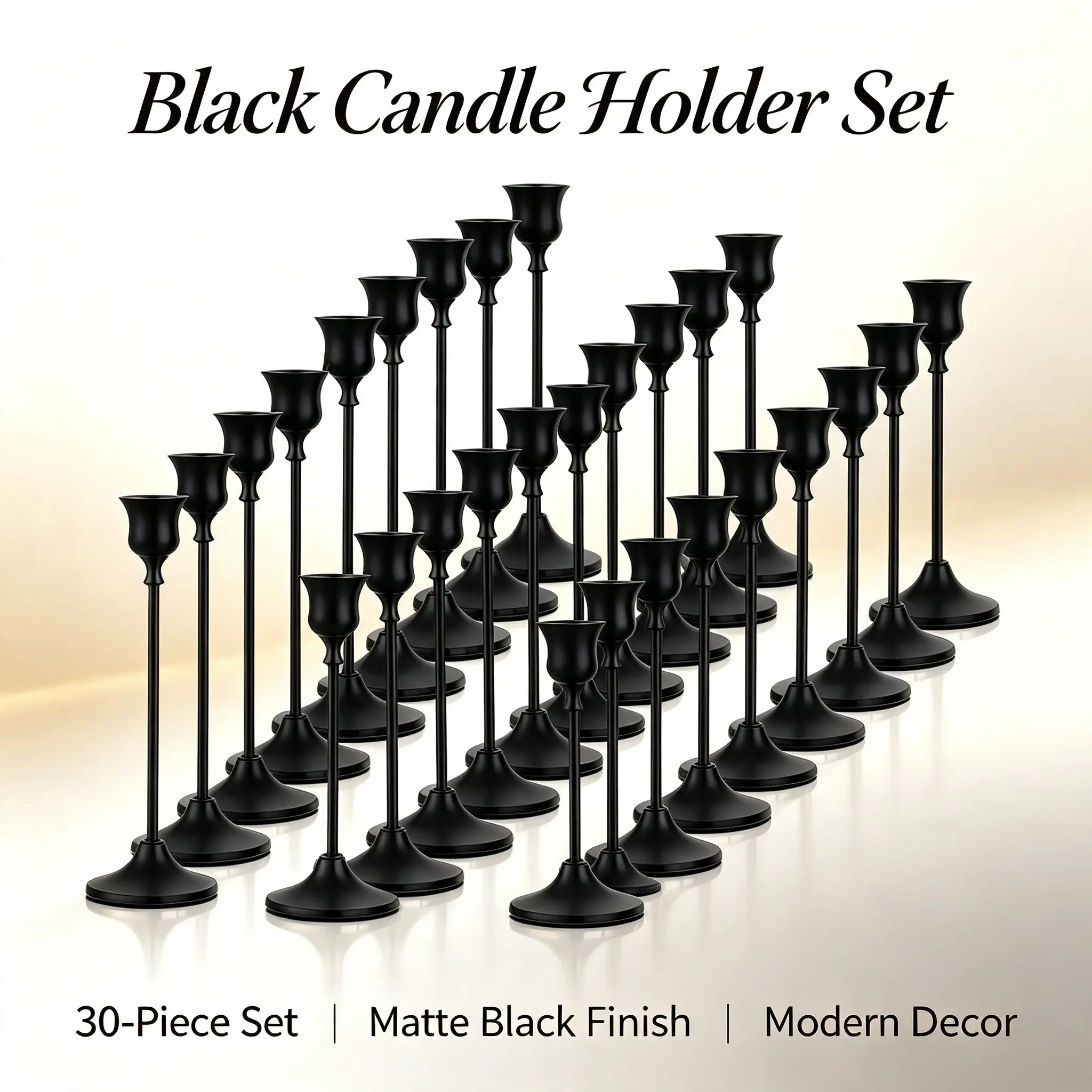 Matte Black Slim Taper Candle Holders Set of 3/6/12/18/24/30, Quiet Luxury Candlesticks, Table Centerpieces for Wedding, Fall, Halloween, Birthday, Bedroom, Bathroom, Office & Dorm, Non-Blocking Stem, Candles Not Included