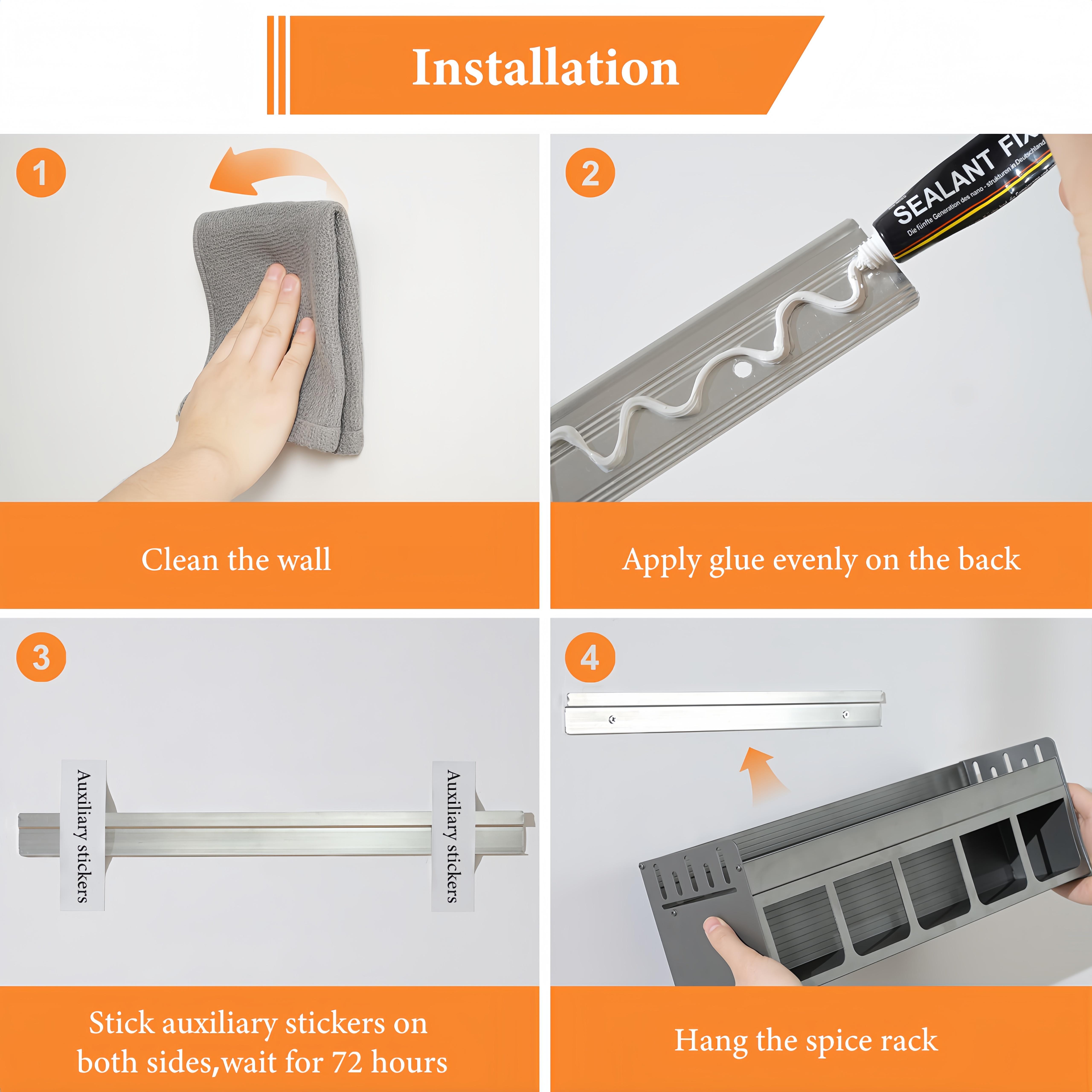 Bepatio Wall-Mounted Storage Spice Rack,Durable Rustproof Multi-Purpose Kitchen Organizer – No-Drill Installation, Includes Transparent Design Containers for Kitchen Organizer