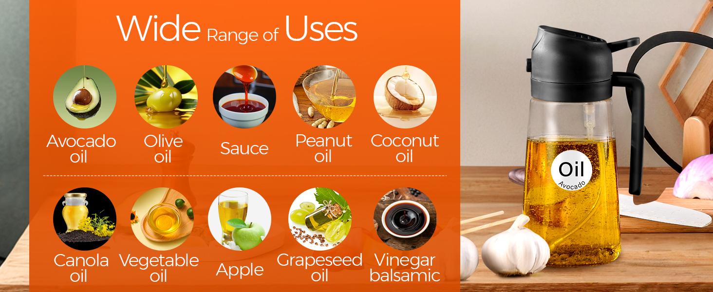 2 Pack 16 oz 470 ml Glass Olive Oil Sprayer for Cooking Dual Dispensing Oil Mister with Precision Nozzle BPA Free Kitchen Gadgets & Air Fryer Accessories