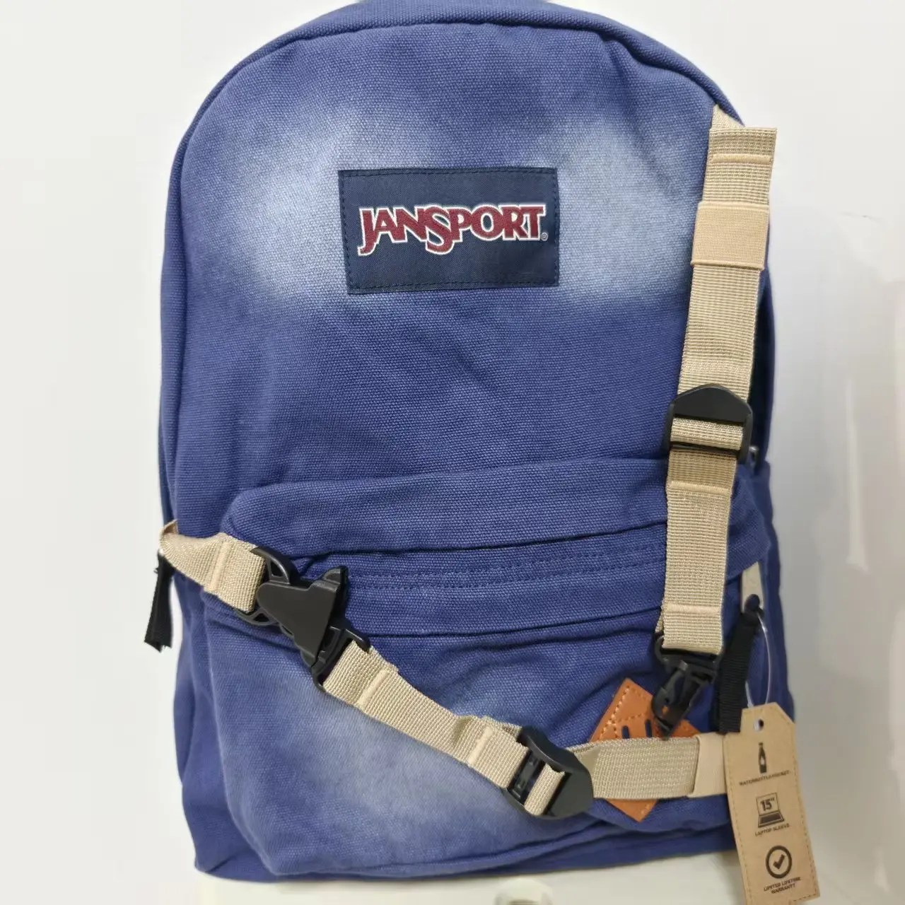 Outdoor Hiking JanSport Gradient Faded Blue Canvas Backpack Adjustable Fixing Strap Multi Compartment School Bag