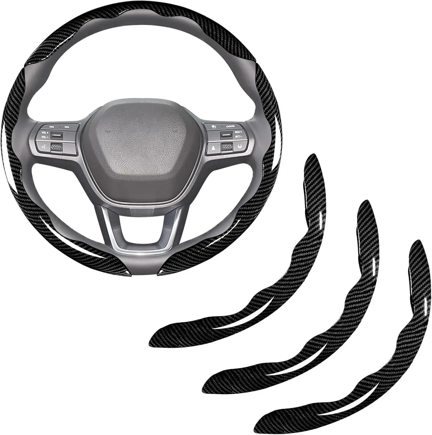 3-Piece Split Carbon Fiber Steering Wheel Cover Split Set, Universal No-Adhesive Snap-On Installation, Anti-Slip, Wear-Resistant, Comfortable Hand Grip for Car Accessories, Accessories for Car, All Year-Round Driving Use