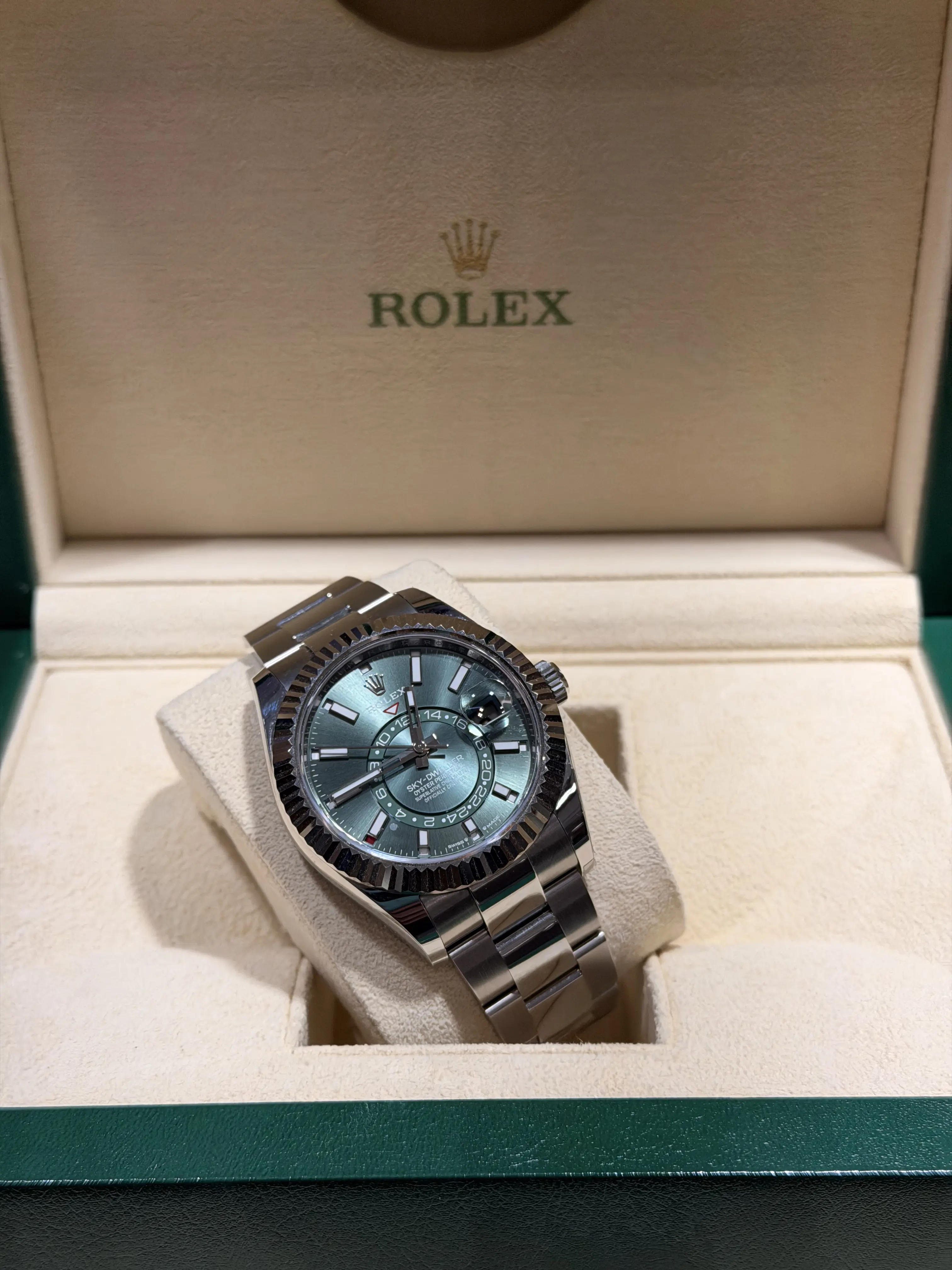 Rolex Sky-Dweller 42 mm Green Dial Oyster Bracelet Stainless Steel Watch