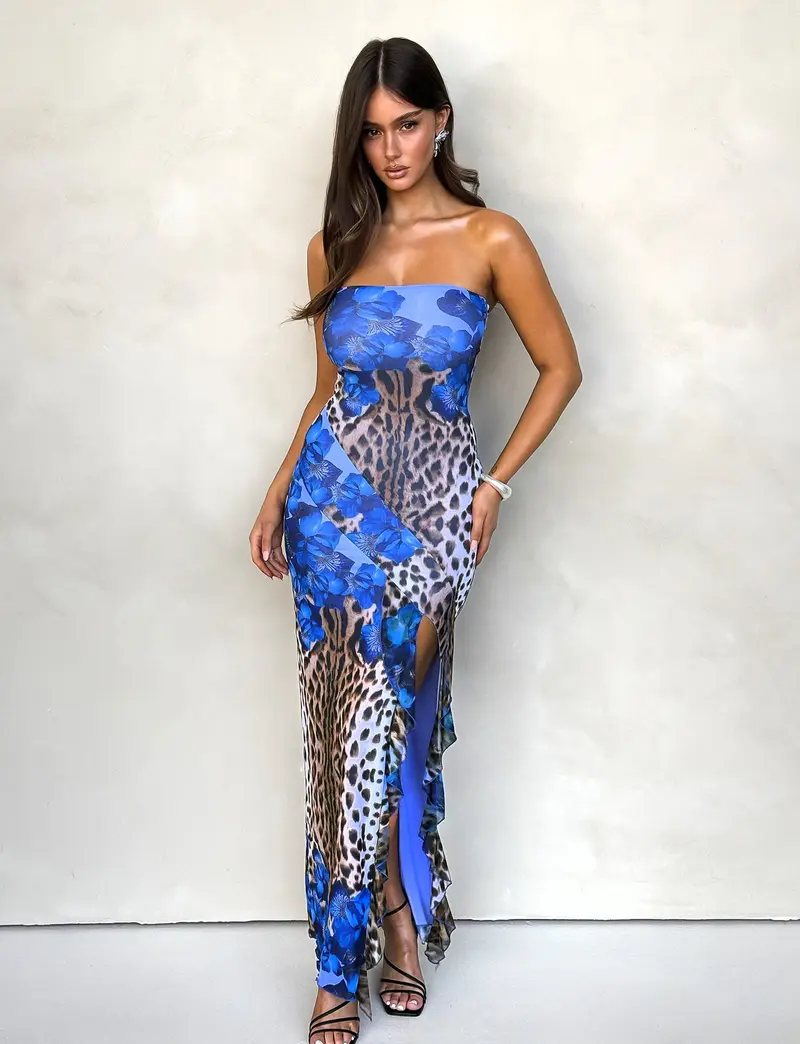 Blue leaprd print dress tiger mist