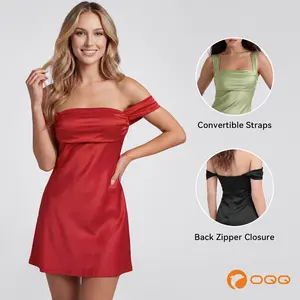 OQQfitness Womenswear Mini Party Dress Off The Shoulder Cami Dress Ruched Sleeveless Lightweight Flowy Bodycon Lightweight