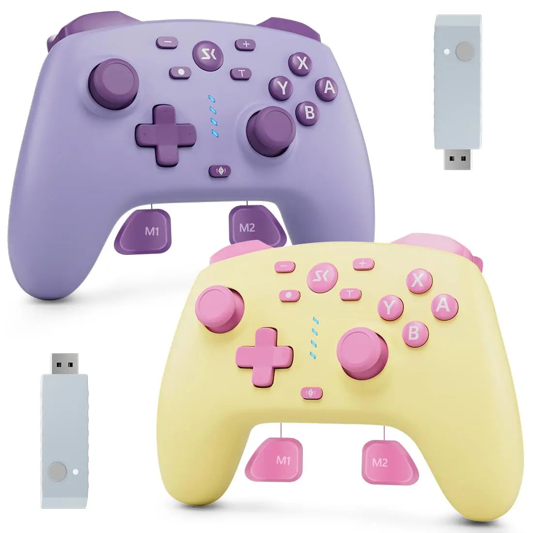2 Pack Wireless Controller for Nintendo Switch/Lite/OLED/Switch 2, PC steam  , Hall Effect Joystick and Trigger, One Click Wake-Up, Turbo, Dual Vibration, 2 Back Button programmable macro