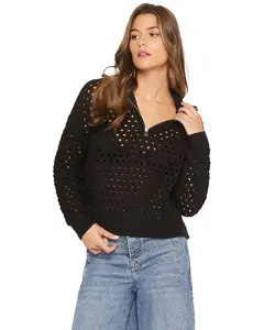 Elan Women's Crochet Half Zip Long Sleeve Sweater - Bb-11472Sw