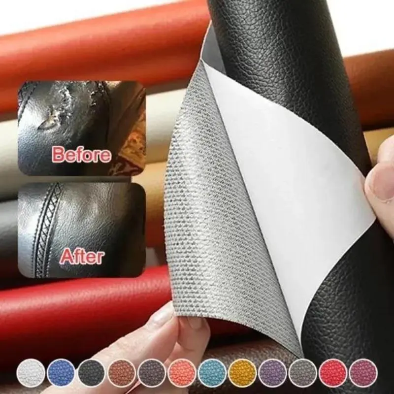 20x54 Inch self adhesive leather repair PVC Faux Leather Fabric - Big & Small Litchi Lychee Grain Texture  for Sofa, Chair, Bag, Shoes, Car Seat, Foot Mat, Furniture & Handbags Textured Synthetic
