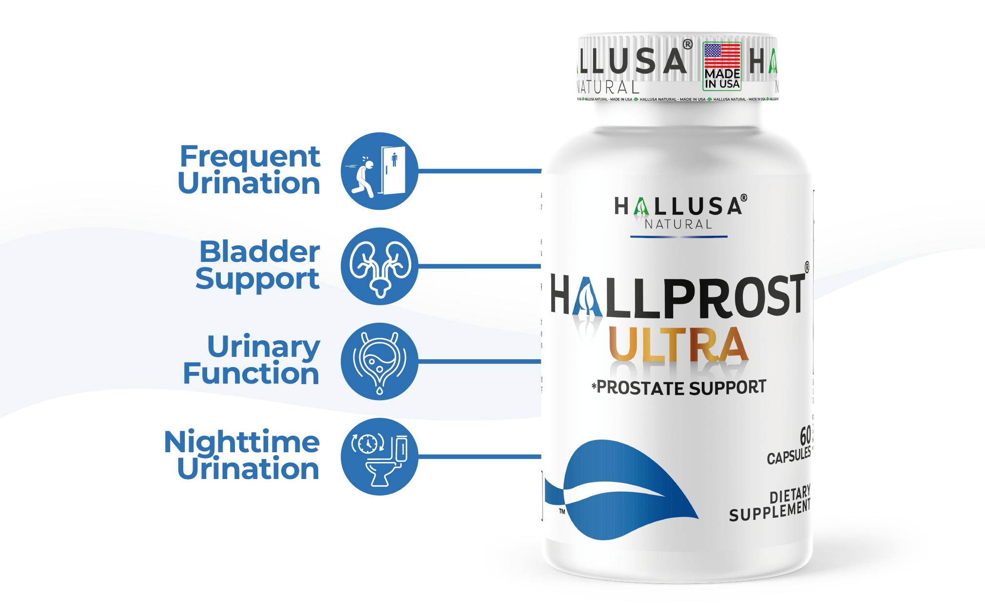 HALLUSA NATURAL HALLPROST ULTRA 60 Capsules Prostate Health Complex with Saw Palmetto & Organic Ingredients Gluten Free Non-GMO Dietary Supplement