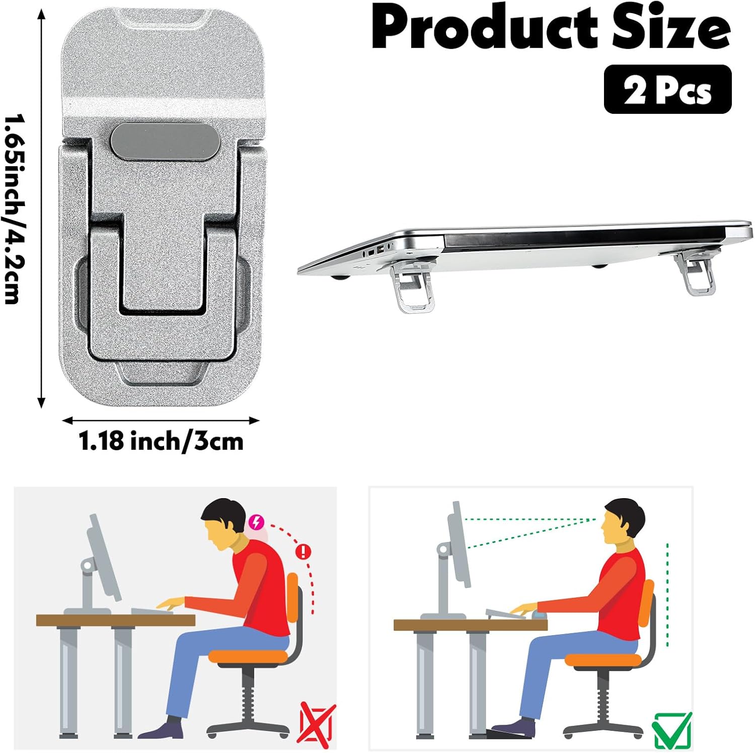 MUNBYN  Portable Keyboard Riser with Dual Tilt Angle,2pcs  Mini Laptop Feet for Desk, Invisible Lifter & Self-Adhesive Laptop Stand Bracket, Ideal for Office Use