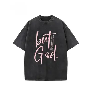 Vintage Creative Pattern 'There Is No Way But God Made A Way' Printed Washed T-shirt Heavy 230g Cotton Washed T-shirt Off-Shoulder T-shirt Men's Vintage Street T-shirt Basic T-shirt Loose Hip-Hop Unisex Top Washed Retro T-shirt