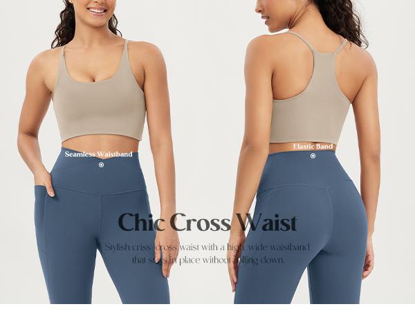 ODODOS Cloud Feeling Crossover 7/8 Leggings with Pockets for Women 25" / 28" V High Wasit Lounge Yoga Pants